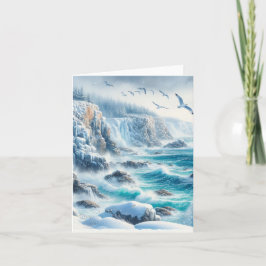 Serene Winter Watercolor Coastal Seascape Blank