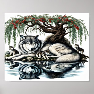 Serene Wolf Familienaase in idyllischer Natur10x8 Poster