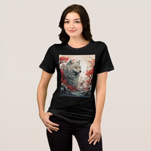 Serene Wolf in Mystical Autumn Forest Tri-Blend Shirt (Vorderseite voll)