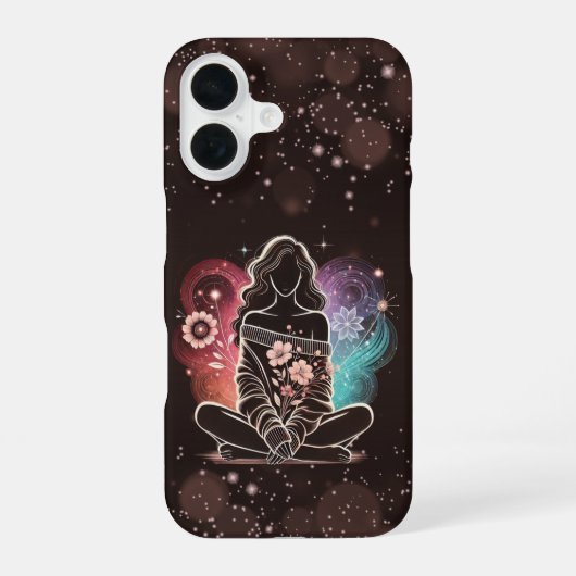 Serene Woman in einem kosmischen Blumentraum iPhone 16 Hülle (Rückseite)