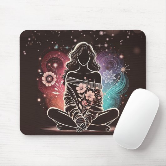 Serene Woman in einem kosmischen Blumentraum Mousepad (Mit Mouse)