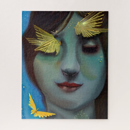 Serene Woman mit Gold Fairylike Butterflies Puzzle (Vertikal)