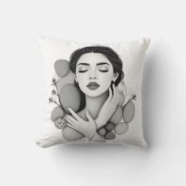 Serene Woman mit Steinen und Pflanze Kissen