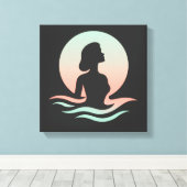 Serene Woman Silhouette in Pastel Waves Leinwanddruck (Insitu (Holzboden))