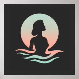 Serene Woman Silhouette in Pastel Waves Poster