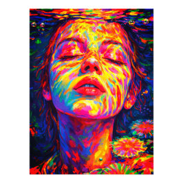 Serene Woman Underwater Rainbow Colors Impasto Fotodruck