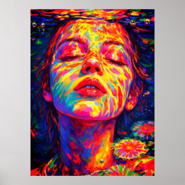 Serene Woman Underwater Rainbow Colors Impasto Poster