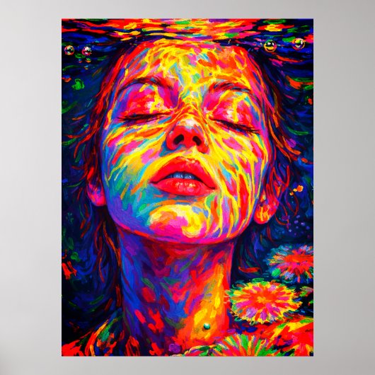 Serene Woman Underwater Rainbow Colors Impasto Poster (Vorne)