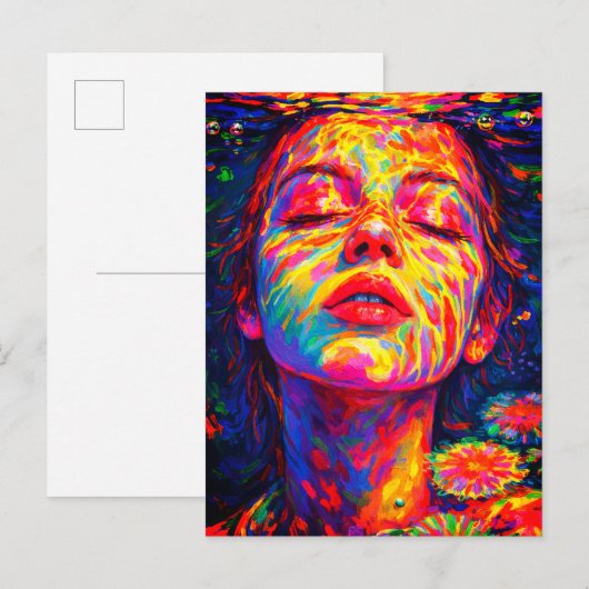 Serene Woman Underwater Rainbow Colors Impasto Postkarte (Vorne/Hinten)
