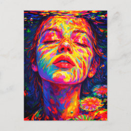 Serene Woman Underwater Rainbow Colors Impasto Postkarte