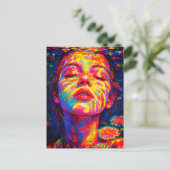 Serene Woman Underwater Rainbow Colors Impasto Postkarte (Stehend Vorderseite)