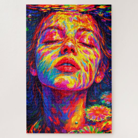 Serene Woman Underwater Rainbow Colors Impasto Puzzle (Vertikal)