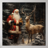 Serene Woodland Black Santa & Deer Poster (Vorne)