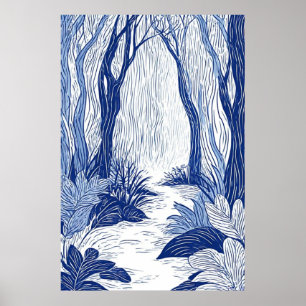 Serene Woodland Path: Blaue Linie Kunstwald Poster