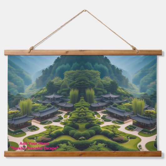 Serene Zen Garden Landscape Tapestry Wandteppich Mit Holzrahmen (Vorne)