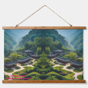 Serene Zen-Garten-Landschaftsteppich  Wandteppich Mit Holzrahmen