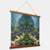 Serene Zen-Garten-Landschaftsteppich  Wandteppich Mit Holzrahmen (Gewinkelt)