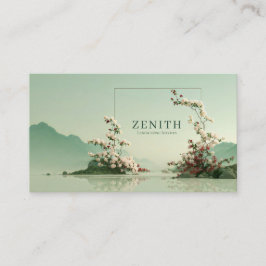 Serene Zen Mountain Lake White Floral Branches Visitenkarte