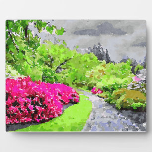 Serengegartenweg mit lebhaften rosa Blume Fotoplatte