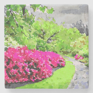 Serengegartenweg mit lebhaften rosa Blume Steinuntersetzer