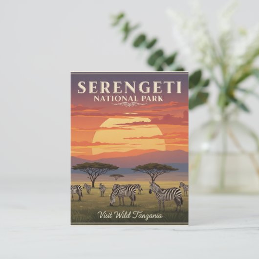 Serengeti Nationalpark Zebra Kunstvoll wandern im  Postkarte (Stehend Vorderseite)