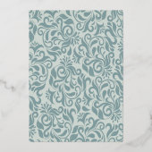 Serenit Blue Brocade Blüh Wedding Gold Folieneinladung (Rückseite)