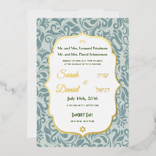 Serenity Blau Brokat Schwung Hochzeit Gold Folieneinladung
