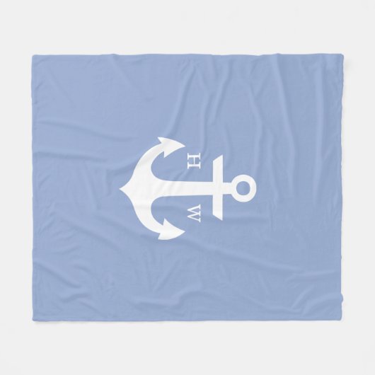 Serenity Blue Anchor Nautic Monogram Fleecedecke (Vorderseite (Horizontal))