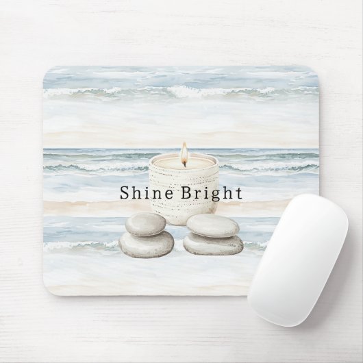 Serenity Blue Beach Ocean Candles Rocks Mousepad (Mit Mouse)