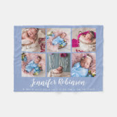 Serenity Blue Mit Monogramm Birth Stat FotoCollage Fleecedecke (Vorderseite (Horizontal))