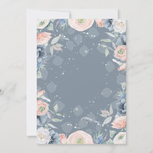 Serenity Blue Peach and Rose Floral Baby Dusche Einladung (Rückseite)