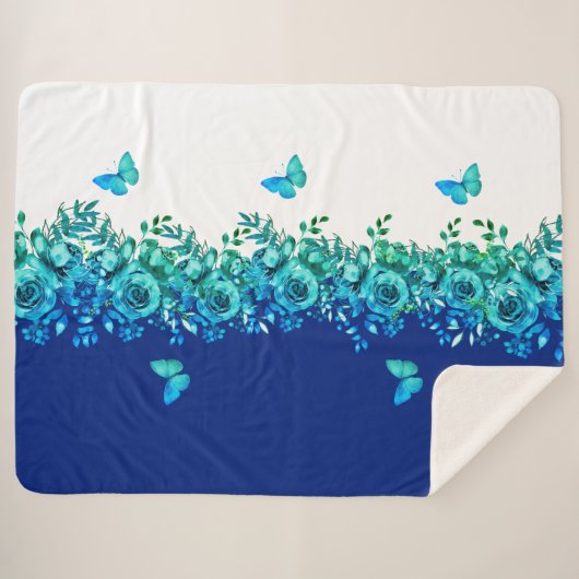 Serenity Blue Petal Sherpa Throw Sherpadecke (Vorderseite (Horizontal))