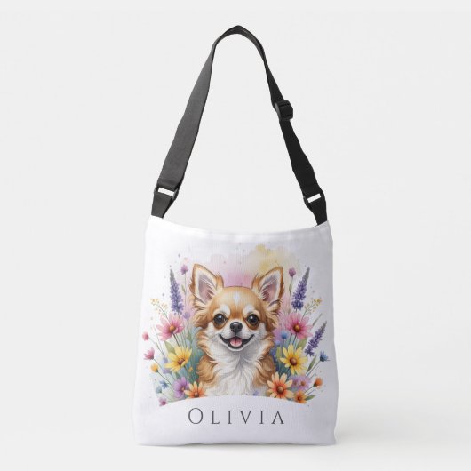Serenity Chihuahua Blume Personalisiert Tote Tasch Tragetaschen Mit Langen Trägern (Vorderseite)