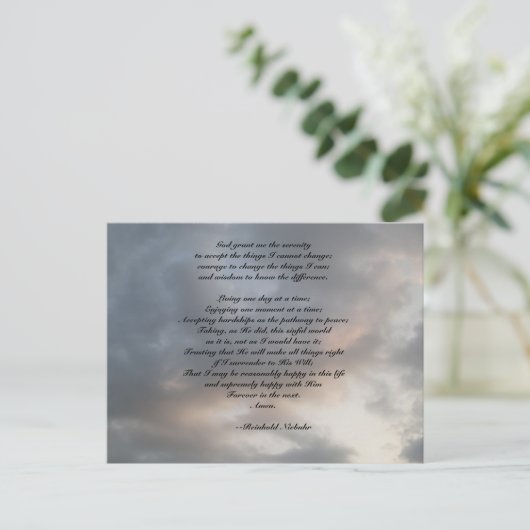 Serenity Gebet bewölkt Himmel Postkarte (Stehend Vorderseite)
