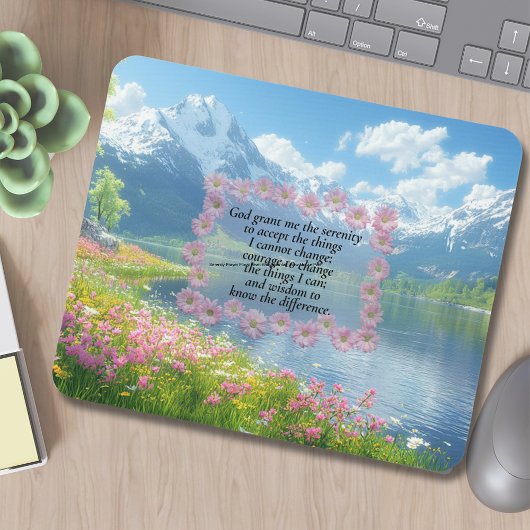 Serenity-Gebet-Blumenherz mit Bergblick Mousepad