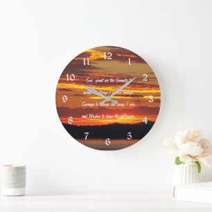 Serenity-Gebet Orange Sonnenuntergangslandschaft Große Wanduhr