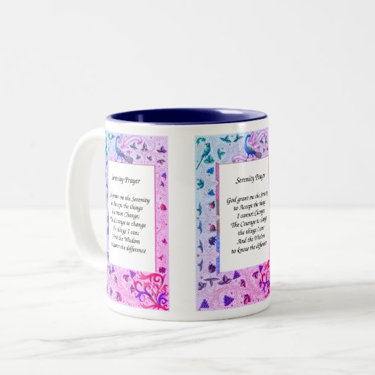 Serenity Gebet Pfauenfarben Inspiration Zweifarbige Tasse (Vorderseite Links)