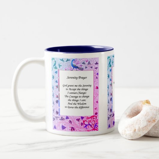 Serenity Gebet Pfauenfarben Inspiration Zweifarbige Tasse (Mit Donut)