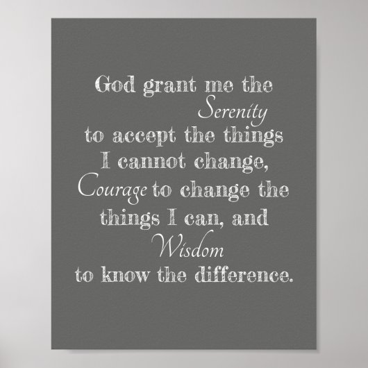 Serenity-Gebet-Poster fett grau-weiß Zitat Poster (Vorne)