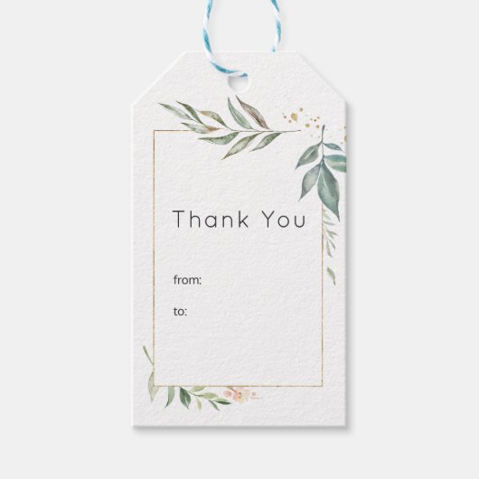 Serenity Gold and Greenery Geometric Wedding Geschenkanhänger (Vorderseite)