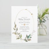 Serenity Greenery Geometric Baby Shower Einladung (Stehend Vorderseite)