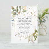 Serenity Greenery Geometric Bat Mitzvah Einladung (Stehend Vorderseite)