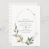 Serenity Greenery Geometric Gold Bachelorette Einladung (Vorne/Hinten)