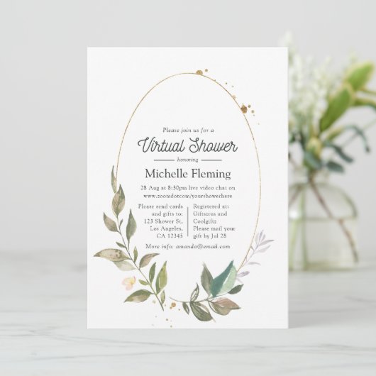 Serenity Greenery Geometric Virtual Duwer Einladung (Stehend Vorderseite)