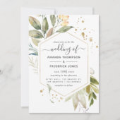 Serenity Greenery Geometric Wedding Einladung (Vorderseite)