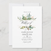 Serenity Greenery Geometric Wedding Foto Einladung (Vorderseite)