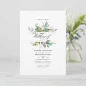 Serenity Greenery Geometric Wedding Foto Einladung (Stehend Vorderseite)