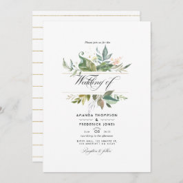 Serenity Greenery Geometric Wedding Foto Einladung