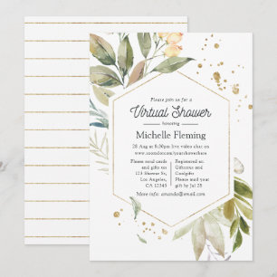 Serenity Greenery Geometrische virtuelle Babyparty Einladung