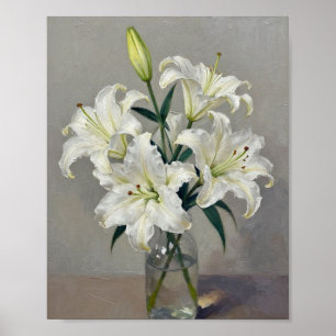 Serenity in Bloom: Impasto Weiße Lilien in Glas V Poster